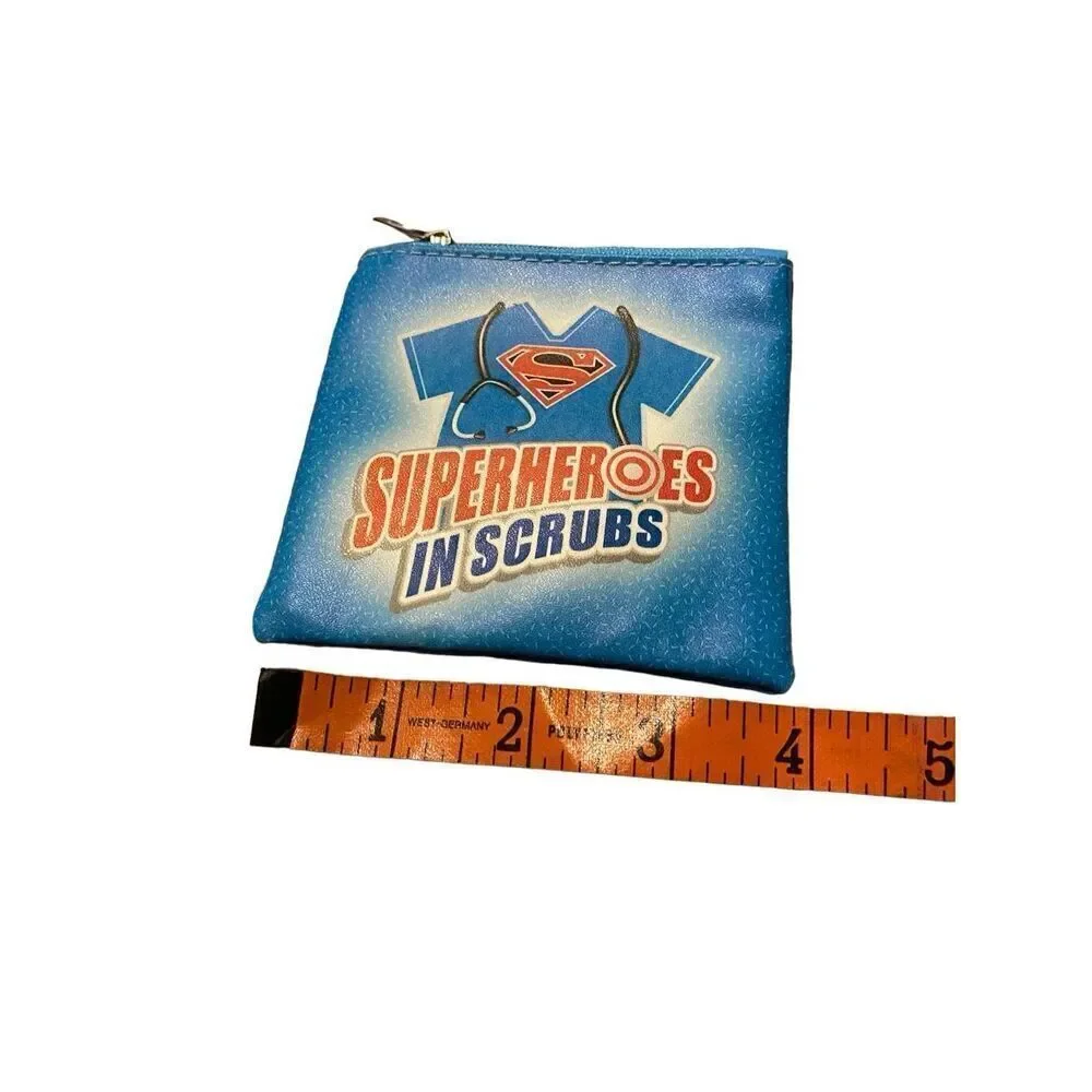 4” x 4” Superheroes In Scrubs Coin Purse Pouch Medical Field Essential Workers